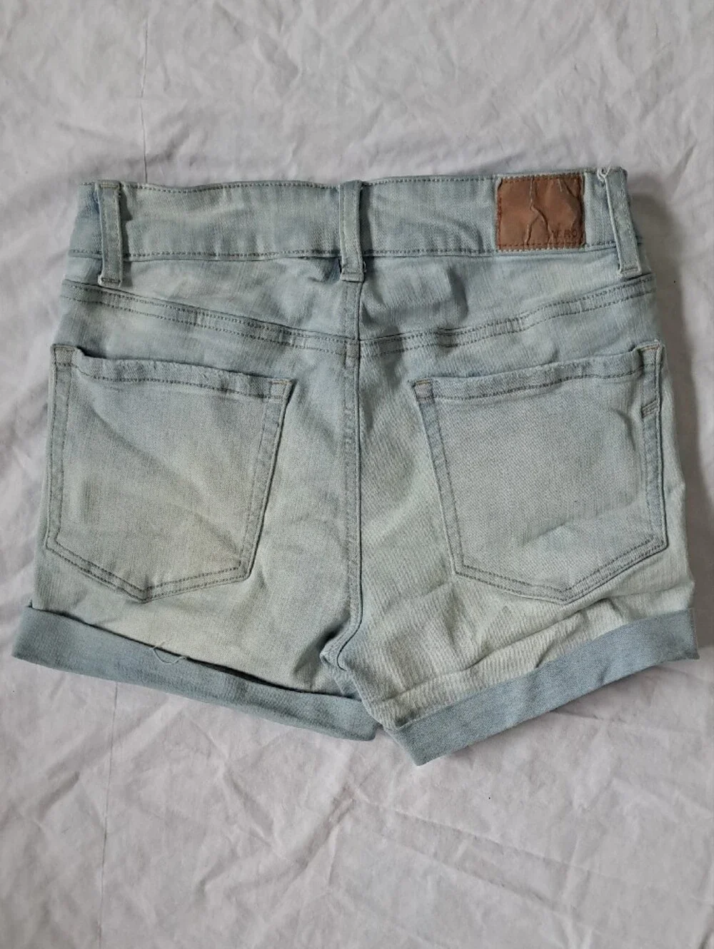 Aeropostale High Rise Midi Light Blue Denim Shorts Distressed Roll Hem Thrash 2